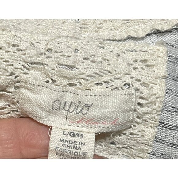 Cupio Open Front Cardigan Sweater Gray Cream Stripe Long Sleeve Size L Large - Picture 4 of 6